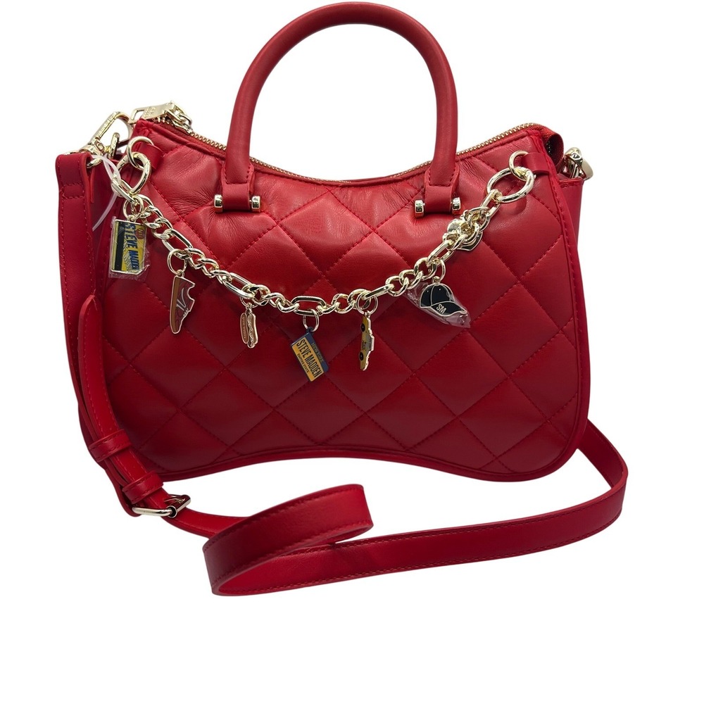 Steve Madden Vibrant Red Quilted Satchel Crossbody Bag Purse with Charm NWT